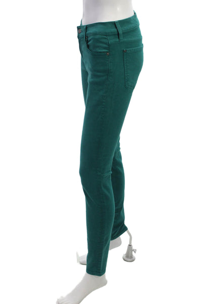7 For All Mankind Womens Skinny Jeans Green Cotton Low Rise Size 27