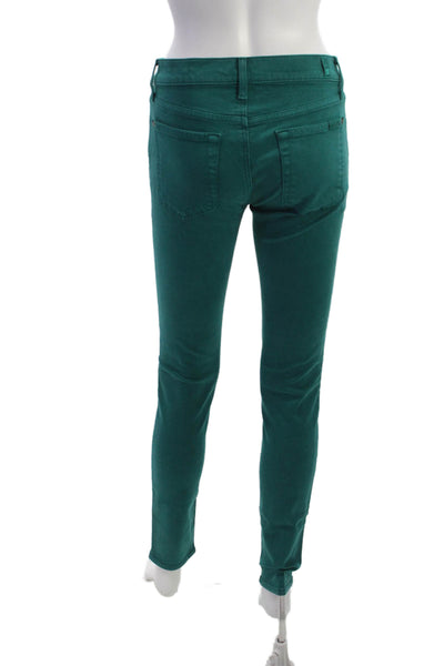 7 For All Mankind Womens Skinny Jeans Green Cotton Low Rise Size 27