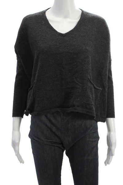 Cynthia Rowley Womens Pullover Sweater Gray Merino V Neck 3/4 Sleeve Size S