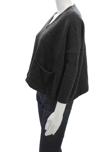 Cynthia Rowley Womens Pullover Sweater Gray Merino V Neck 3/4 Sleeve Size S