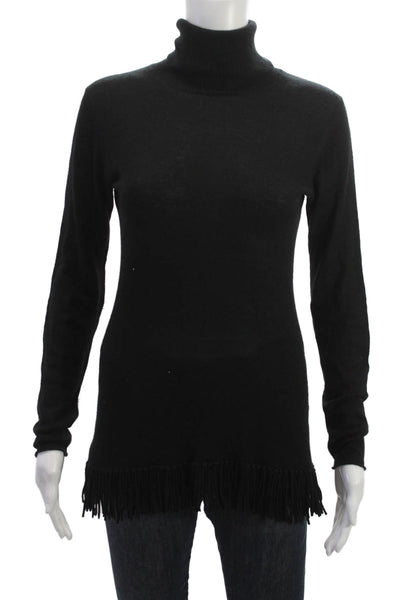 Bruno Manetti Women Black Turtleneck Pullover Sweater Long Sleeve Silk Size 46