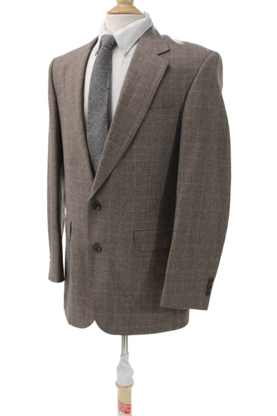 John Blair Womens Brown Plaid Wool Blend Blazer Size 40