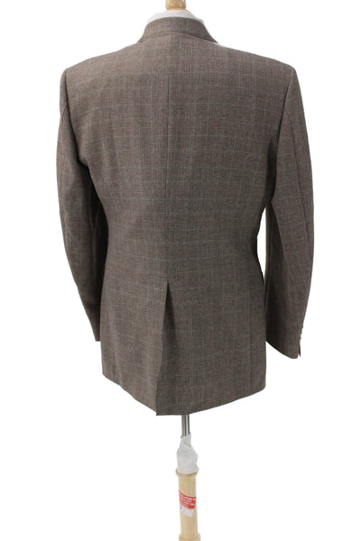 John Blair Womens Brown Plaid Wool Blend Blazer Size 40