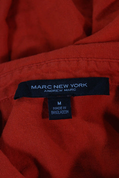 Marc New York Womens Collared Linen Blend Short Sleeve Solid Blouse Size M