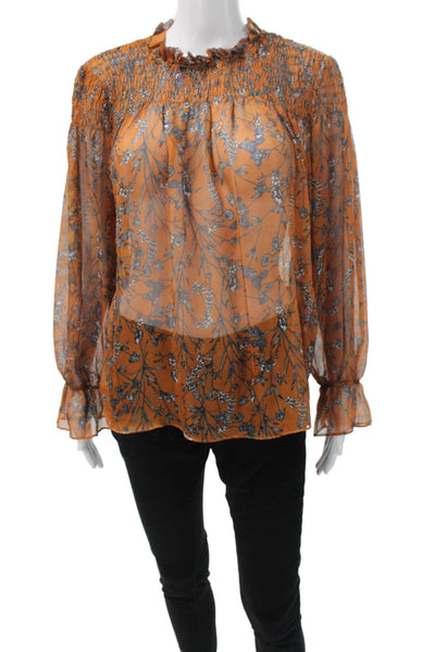 Slate & Willow Women Orange Floral Polyester Long Sleeve Blouse Size S