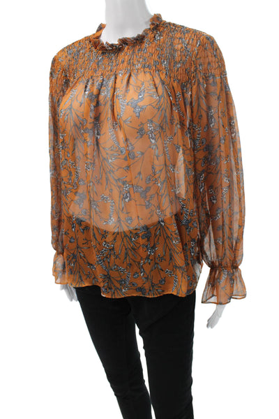 Slate & Willow Women Orange Floral Polyester Long Sleeve Blouse Size S