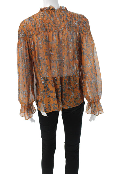 Slate & Willow Women Orange Floral Polyester Long Sleeve Blouse Size S