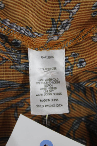 Slate & Willow Women Orange Floral Polyester Long Sleeve Blouse Size S