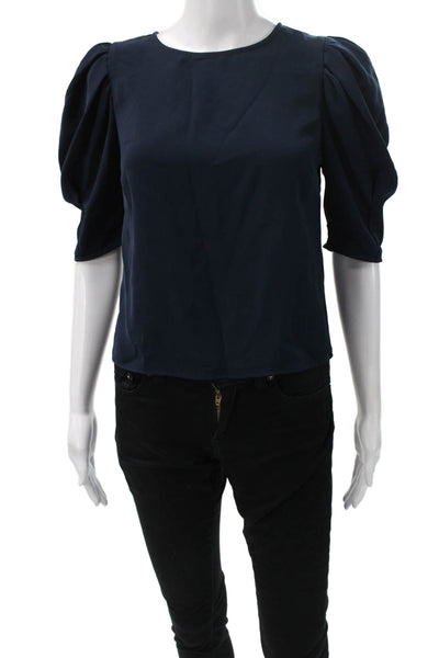 Jay Godfrey Womens Blue Polyester Round Neck Short Sleeve Blouse Size 2