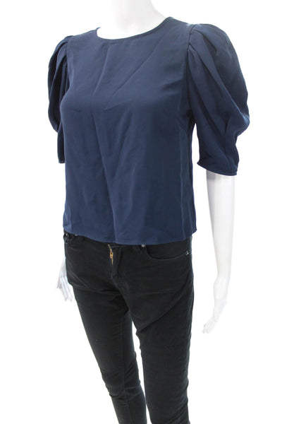 Jay Godfrey Womens Blue Polyester Round Neck Short Sleeve Blouse Size 2