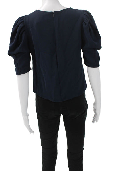 Jay Godfrey Womens Blue Polyester Round Neck Short Sleeve Blouse Size 2