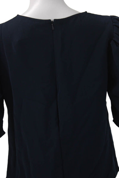 Jay Godfrey Womens Blue Polyester Round Neck Short Sleeve Blouse Size 2