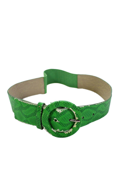 Alice + Olivia Womens Leather Snakeskin Print Buckled Stretch Belt Green Size S