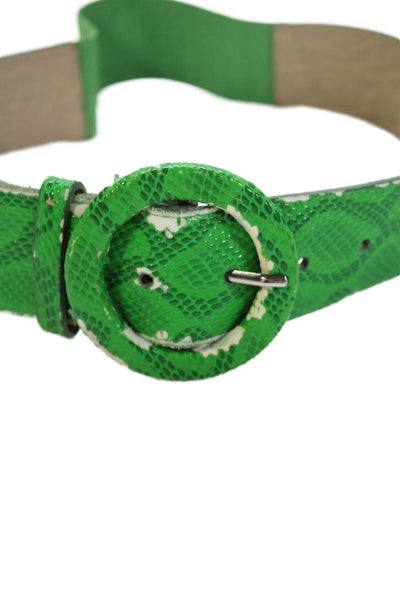 Alice + Olivia Womens Leather Snakeskin Print Buckled Stretch Belt Green Size S