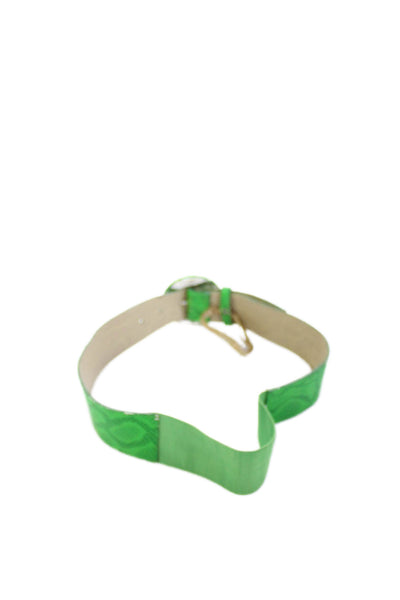 Alice + Olivia Womens Leather Snakeskin Print Buckled Stretch Belt Green Size S