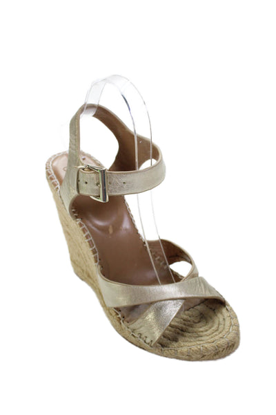 Joie Womens Leather Metallic Ankle Strap Wedge Sandals Gold Size 8