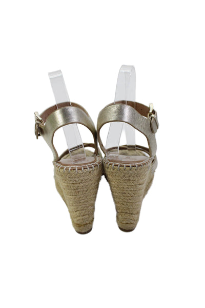 Joie Womens Leather Metallic Ankle Strap Wedge Sandals Gold Size 8