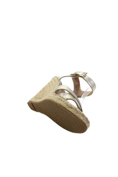Joie Womens Leather Metallic Ankle Strap Wedge Sandals Gold Size 8