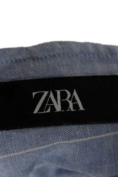 Zara Womens Casual Striped Viscose Blend Shorts Blue Size M