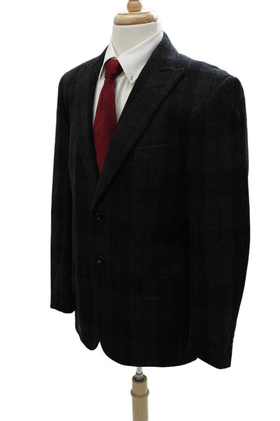 Pal Zileri Mens Blazer Gray Plaid Wool Button Size 52