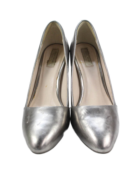 Cole Haan Womens Metallic Leather Slip On Heels Public Silver Size 7