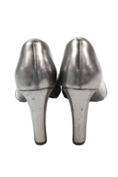 Cole Haan Womens Metallic Leather Slip On Heels Public Silver Size 7