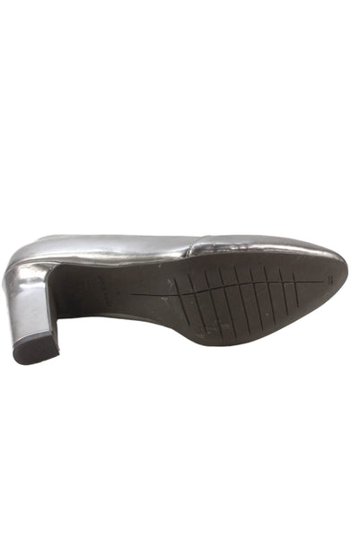 Cole Haan Womens Metallic Leather Slip On Heels Public Silver Size 7