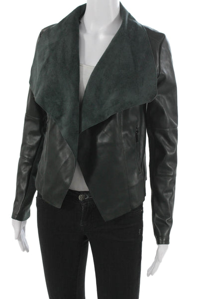 Bagatelle Womens Faux Leather Basic Jacket Open Front Solid Size XS