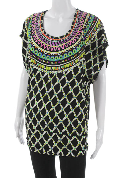 Trina Turk Women Black Graphic Poly Blend Blouse Short Sleeve Size XS