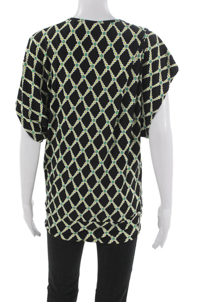 Trina Turk Women Black Graphic Poly Blend Blouse Short Sleeve Size XS