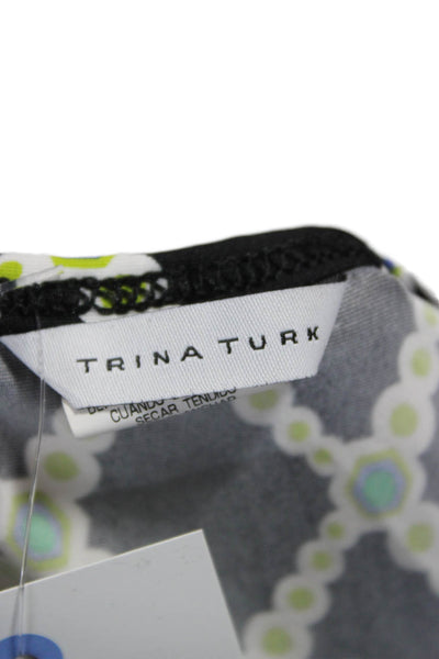 Trina Turk Women Black Graphic Poly Blend Blouse Short Sleeve Size XS