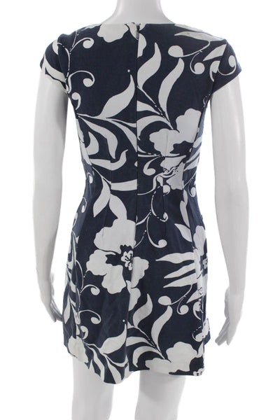 Lily Pulitzer Women Blue Floral V-Neck Short Sleeve Mini Dress Size XS