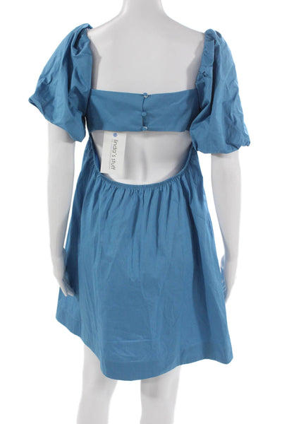 The Good Journey Women Mini Dress Blue Sweetheart Cotton Short Sleeve Size 4