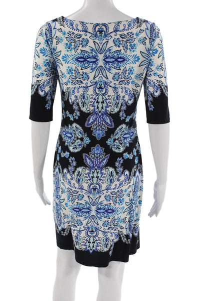 Eliza J Women Shift Dress Blue Floral Short Sleeve Polyester Blend Size 2