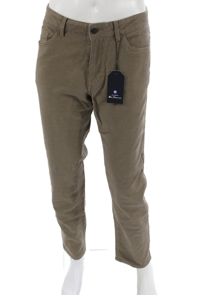 Ben Sherman Women Tapered Cotton Blend Solid Pants Inseam 32 Size 36