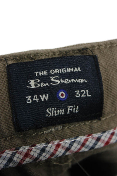 Ben Sherman Women Tapered Cotton Blend Solid Pants Inseam 32 Size 36