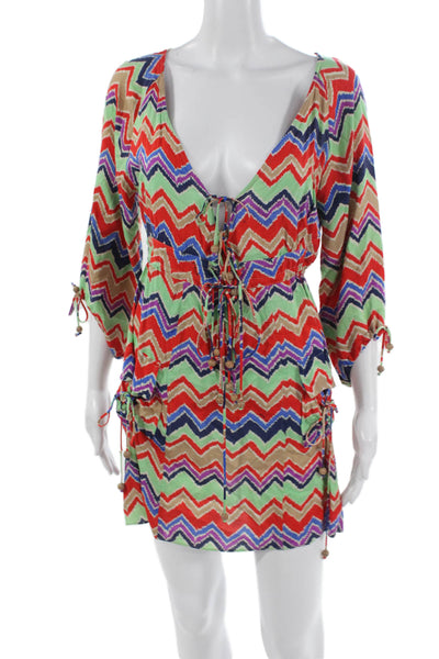 T Bags Los Angeles Womens Mini Chevron 3/4 Sleeve Multicolor Dress Size XS