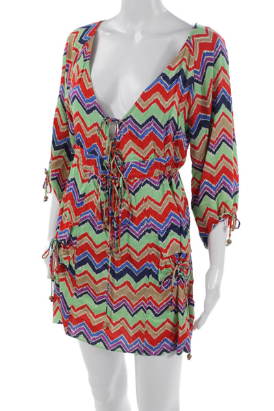 T Bags Los Angeles Womens Mini Chevron 3/4 Sleeve Multicolor Dress Size XS