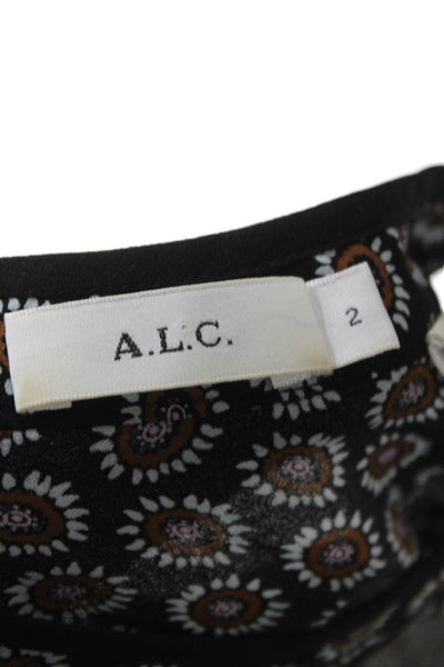 A.L.C. Womens Silk Floral High Neck Sleeveless Tank Top Brown Size 2