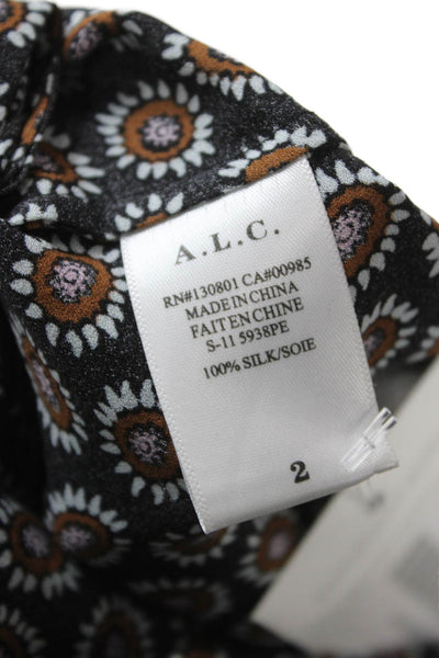 A.L.C. Womens Silk Floral High Neck Sleeveless Tank Top Brown Size 2