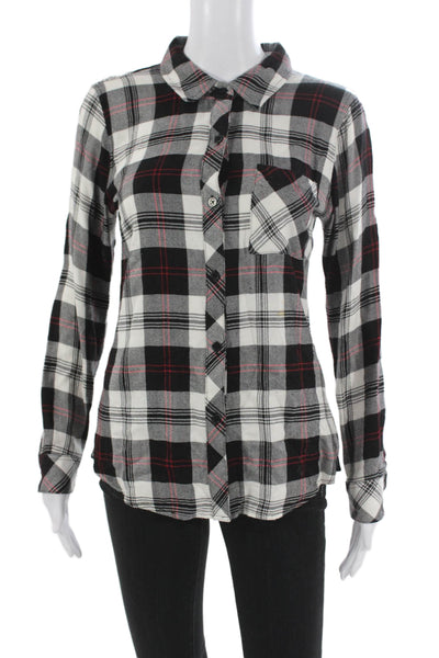 Rails Womens Black Plaid Rayon Collared Button Up Long Sleeve Size XS