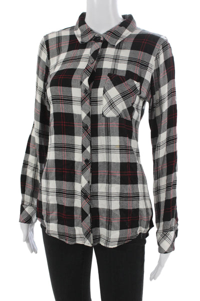 Rails Womens Black Plaid Rayon Collared Button Up Long Sleeve Size XS