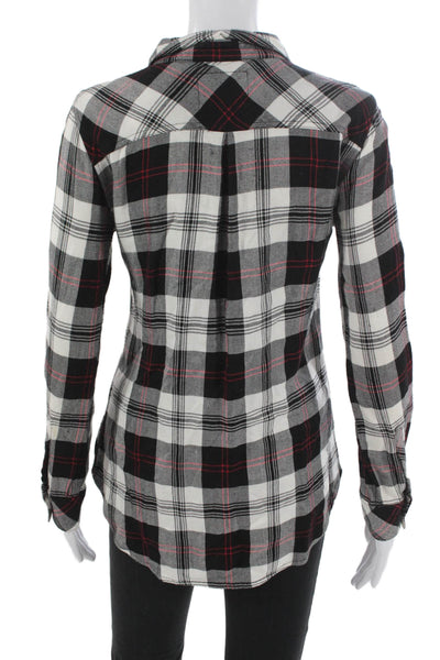 Rails Womens Black Plaid Rayon Collared Button Up Long Sleeve Size XS