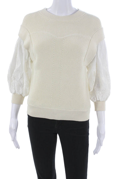 Ba&Sh Womens Beige Cotton Blend Pullover Sweater Long Sleeve Size XS