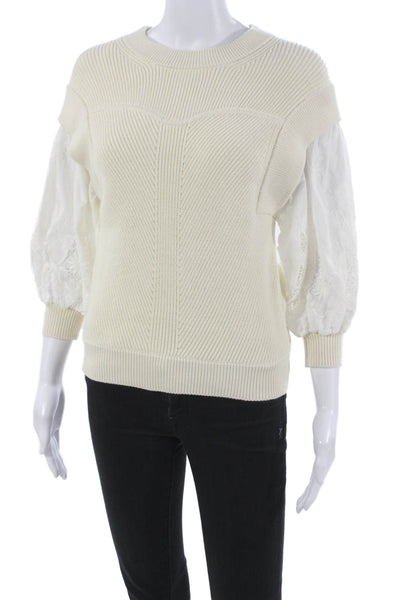 Ba&Sh Womens Beige Cotton Blend Pullover Sweater Long Sleeve Size XS