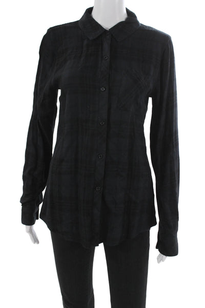 Rails Women Button Up Blouse Blue Plaid Rayon Blend Long Sleeve Size XS