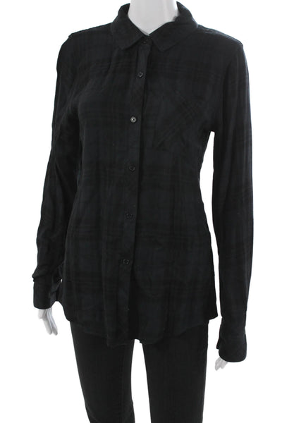Rails Women Button Up Blouse Blue Plaid Rayon Blend Long Sleeve Size XS