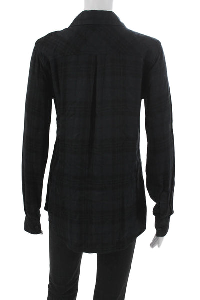 Rails Women Button Up Blouse Blue Plaid Rayon Blend Long Sleeve Size XS