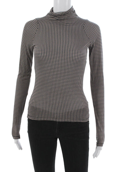 Rag & Bone Women Turtleneck Long Sleeve Geometric Cotton Blend Black Size XS