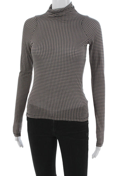 Rag & Bone Women Turtleneck Long Sleeve Geometric Cotton Blend Black Size XS